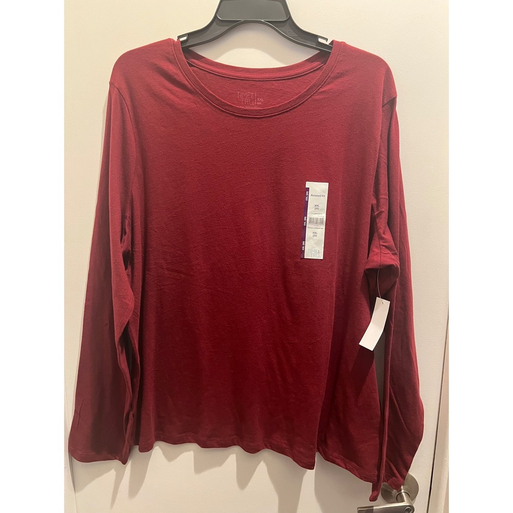 Time and Tru Women's Cotton Crewneck Tee with Long Sleeves, Size XXL  / F-002